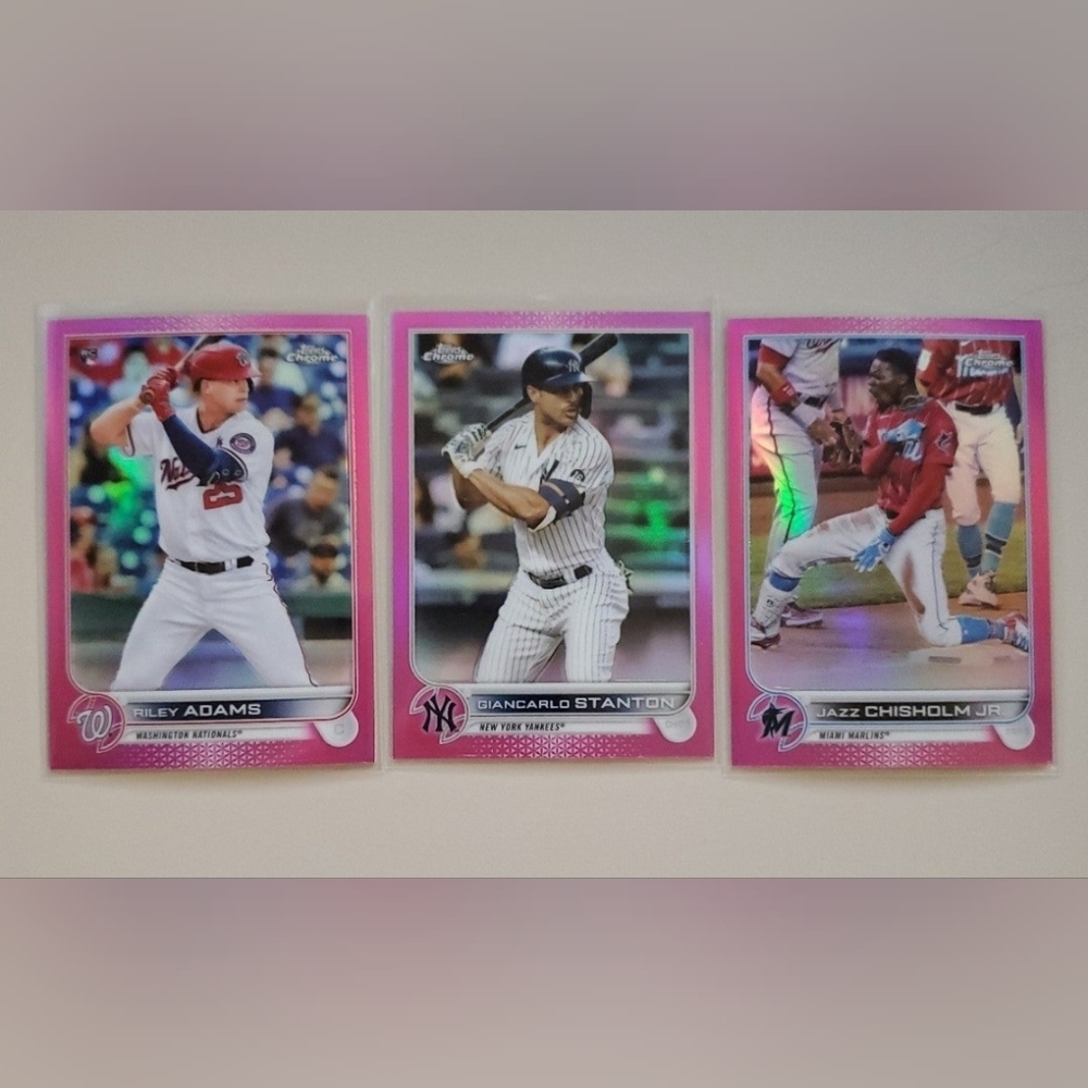 3 - 2022 Topps Chrome Adams, Stanton, and Chisholm Jr. Pink Refractor Cards